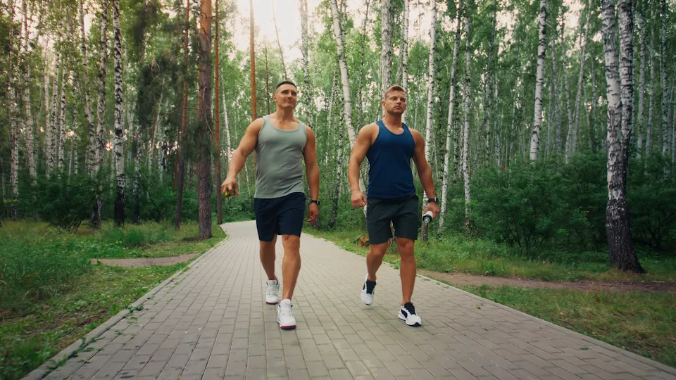 Лето: двое бегунов на лесной дорожке